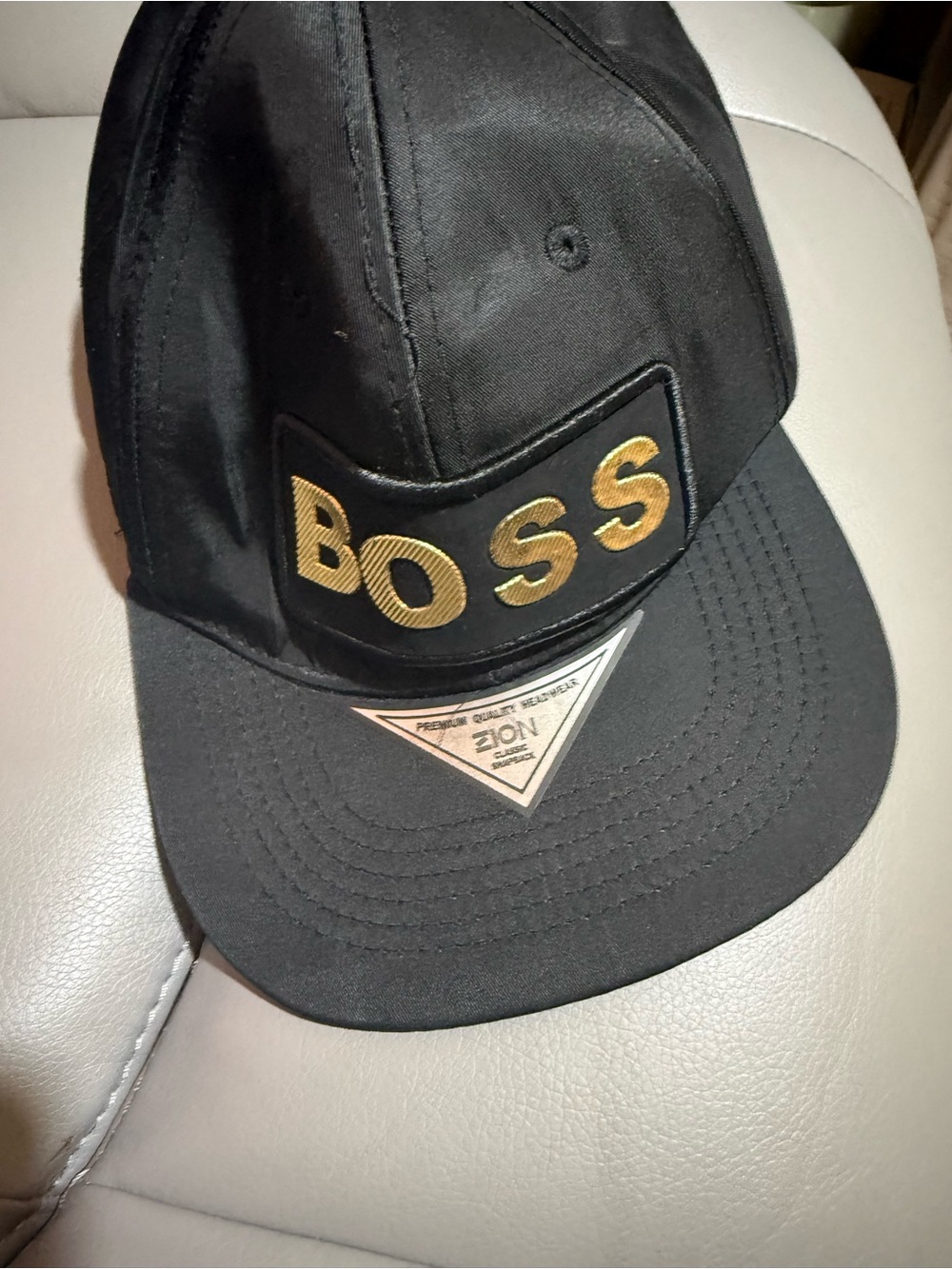 Zion Rootswear Black Hat with Gold "BOSS" Patch